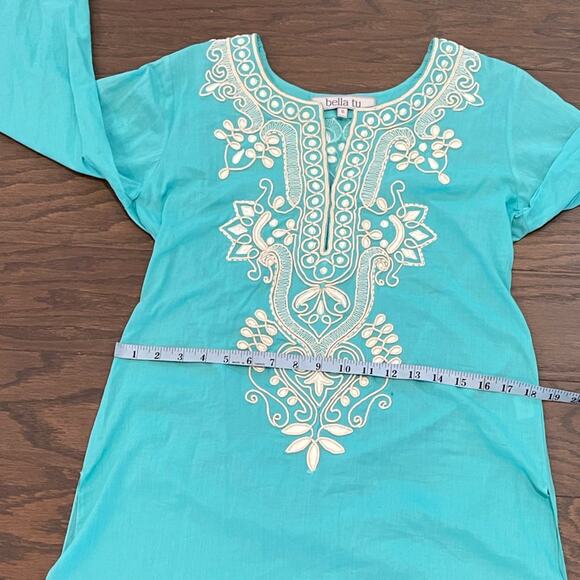 Bella Tu Sea Foam Green Embroidered Cotton Tunic Size Small - Picture 9 of 9
